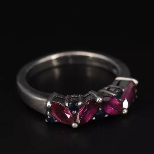 Sterling Silver - DESIGNER S&G Sapphire & Garnet Marquise Ring Size 6 - 3g