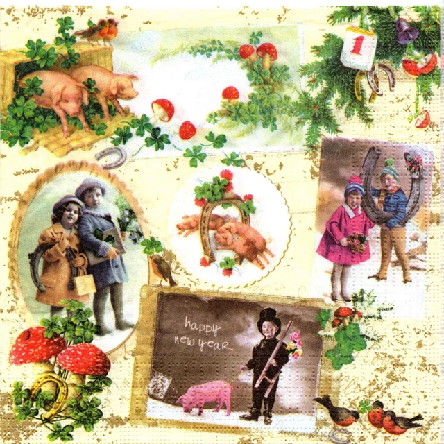 Serviettes en papier Noël Victorien bonne année. Napkins Victorian Christmas
