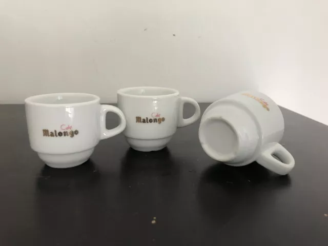 3 tasses à café malongo de bistrot logo doré vintage PORT OFFERT 2