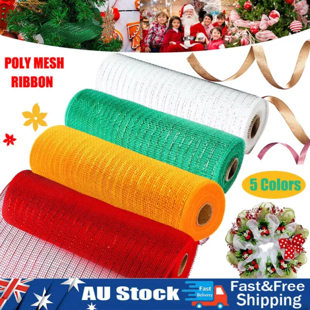 26cm x 10 Yards Christmas Decor Mesh Rolls Net Ribbon for Wreath Making Gift NEW