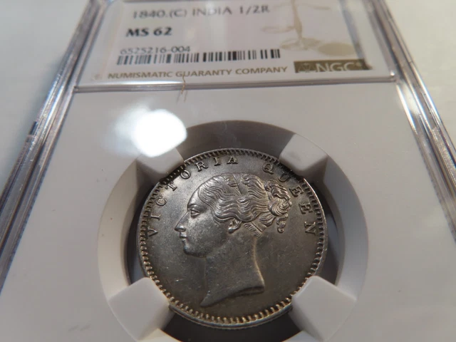I13 India British 1840.(C) 1/2 Rupee NGC MS-62