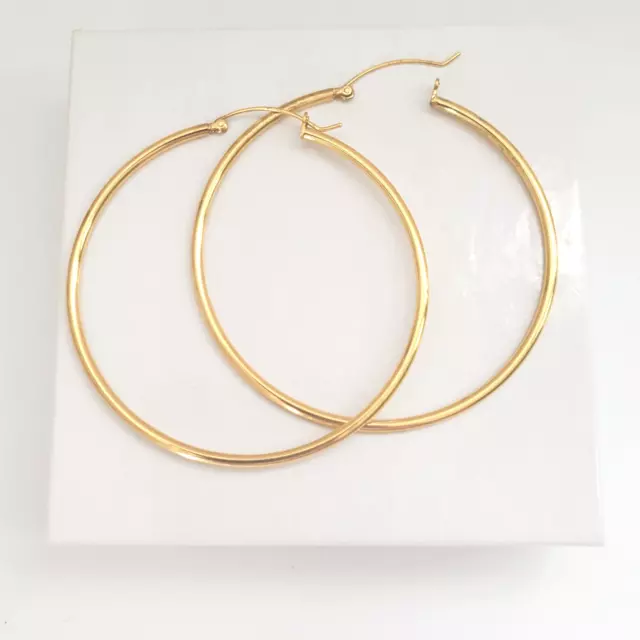 Hoop Earrings Gold Vermeil 2 1/2" Sterling Silver 925