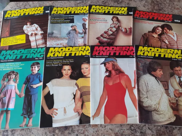 8 Vintage Modern Knitting Magazines for machine knitters 1978 January - August