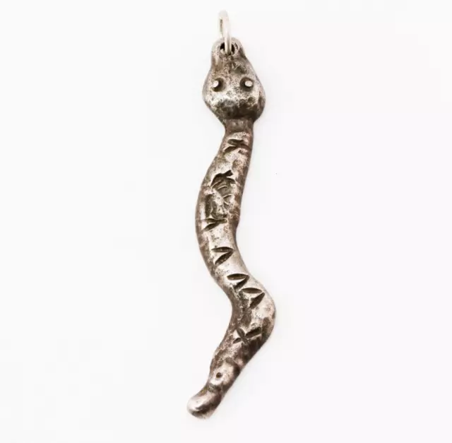 Early Old Pawn Coin Silver Stamped Snake Pendant