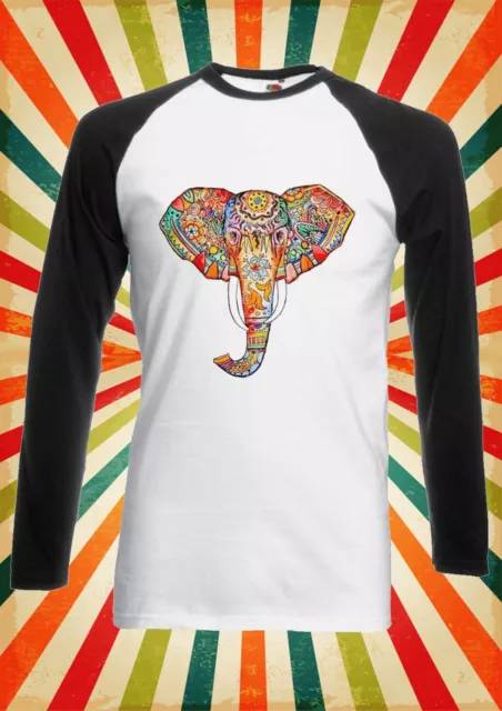Elephant Ethnic Pattern Colour Men Women Long Short Sleeve Baseball T Shirt 578
