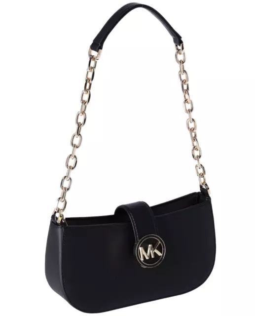 Michael Kors Carmen Small Leather Pouchette Shoulder Bag Black Saffiano Leather