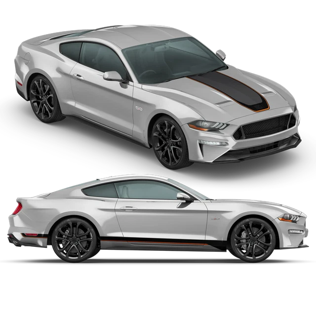 Black Hood Stripes Racing Decal Set With Tools For 2021-2022 Ford Mustang Mach E – Fire & Flames Theme