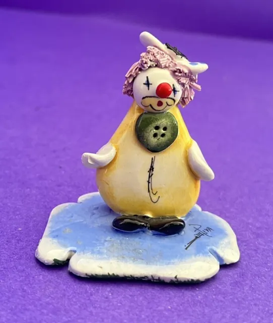 Signed Zampiva Clown w/ Green Button Ceramic Figurine Made in Italy 3” SALE!