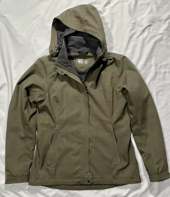REI WOMEN'S SOFT Shell Fleece Lined Jacket Small Brown Hooded Full Zip ...