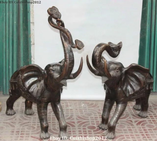 40"old Huge Chinese Bronze Wealth Ru Yi Auspicious Elephant Animal Statues Pair