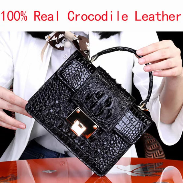 Real 100% Thai Crocodile Alligator Skin Leather Women Luxury Handbag Satchel Bag