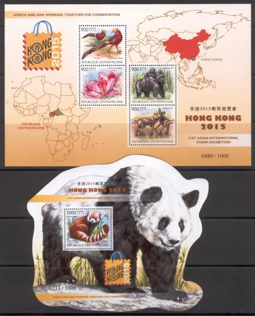 STA194 CAR 2015 MNH 2 Sheets High CV Philatelic Exhibition Birds Animals Panda