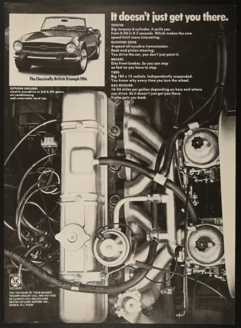Triumph TR6 Convertible Sports Car 6 Cylinder Engine Vintage Print Ad 1974