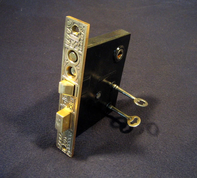 Antique Victorian Eastlake Entry Mortise Door Lock 2 Skeleton keys Sargent #5354