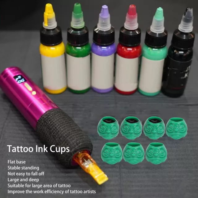 (Dark Green)200pcs Tattoo Ink Cups Disposable Stable Base Thicken Deepen VIS