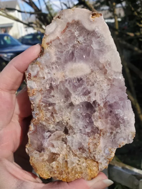 110mm Natural Pink Amethyst Geode Slab quartz crystal cluster Specimen Flower