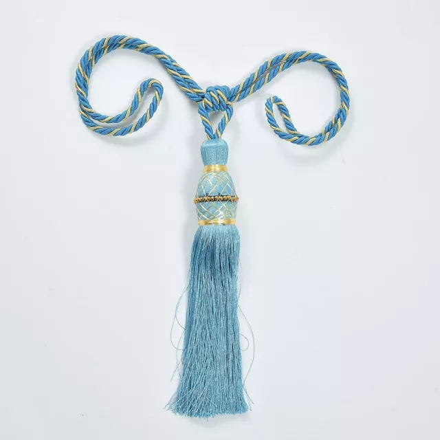 Beautiful Polyester Tassel Rope Curtain Tieback color Aqua Motijal set of 2 Pcs 2