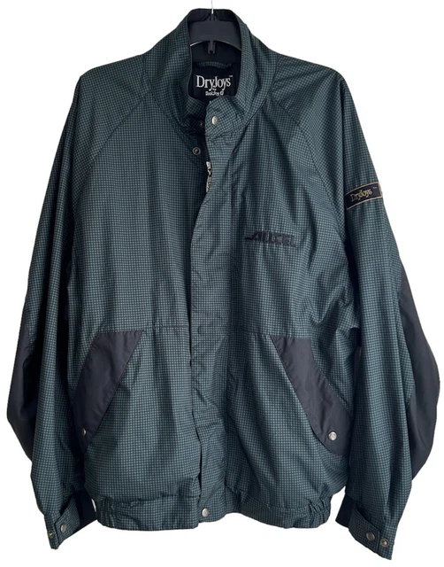 EUC DryJoys by FootJoy FJ Alltell Golf Jacket Full Zip Snap Green Black Plaid L