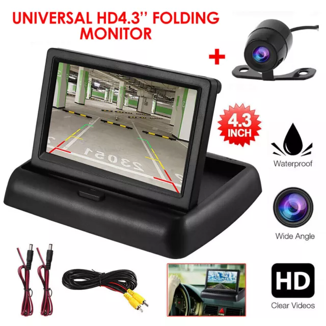 Foldable 4.3" LCD Backup Camera Wired Car Rear View HD Parking System + Monitor