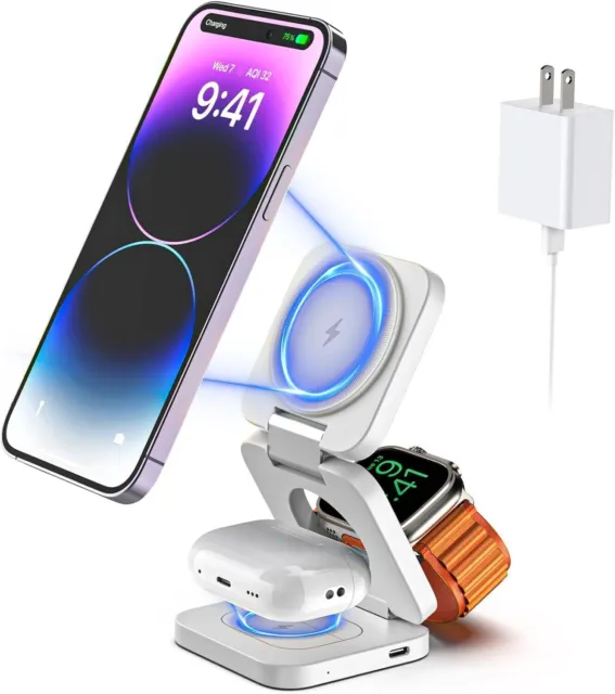 3-In-1 Foldable Magnetic Wireless iPhone iWatch airpods Charger &Stand KUXIU X55