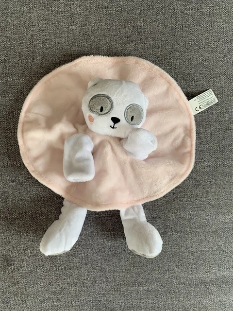 Doudou plat Ours Panda marionnette rose blanc TOM ET ZOE BABOU