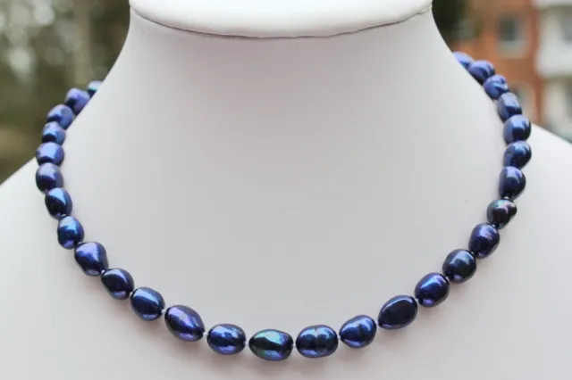 A25B  Blau Süßwasser Perlen Schmuck Perlenkette Halsketten Ketten Collier Barock