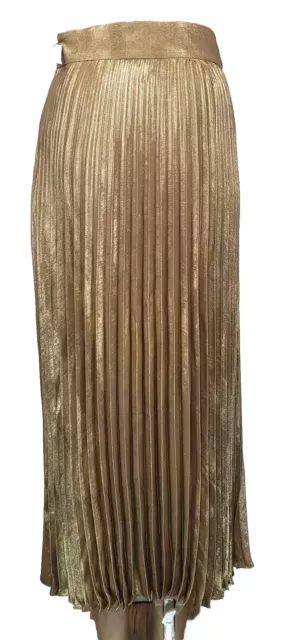 SEZANE METALLIC GOLD Pleated Dune Skirt , Sz 36 (US 4) EUC $69.00 ...