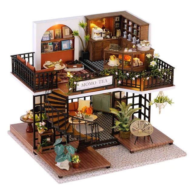 1x Mini Dollhouse Kit Tea Coffee Shop Store Room Box Miniature DIY Handmade Gift