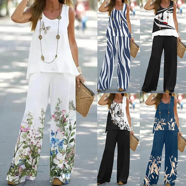 Set Pantaloni Top Abiti Serbatoio 2 Pezzi Boho Donna Casual Cockta ☽