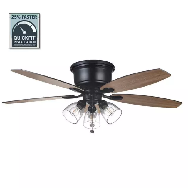 Hampton Bay Ceiling Fan Light Indoor Led Matte Black Hugger+5 Reversible Blades