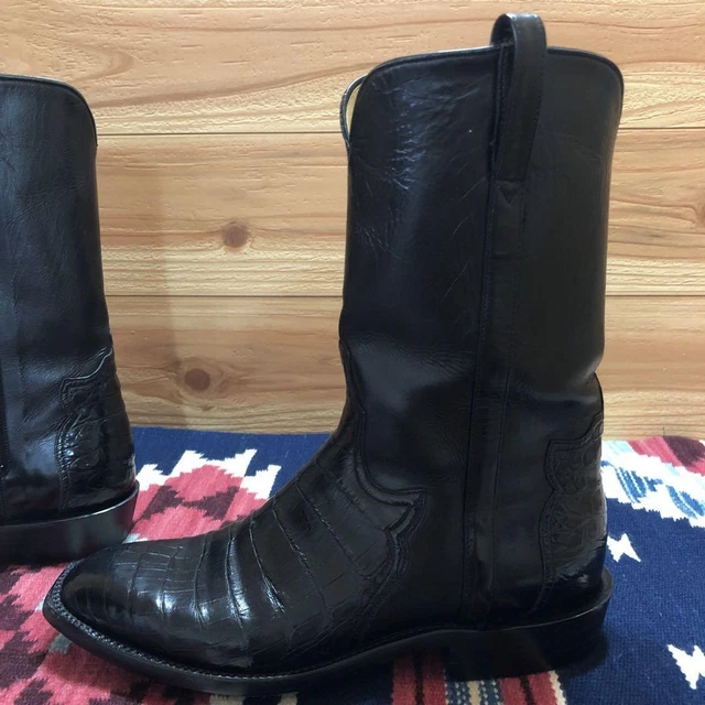 LUCCHESE BLACK LEATHER Zip Closure Western Boots Classics Men's Size 8