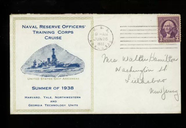 US Naval Ship Cover USS Arkansas BB-33 Pre WWII 1939 Battleship Harvard Yale