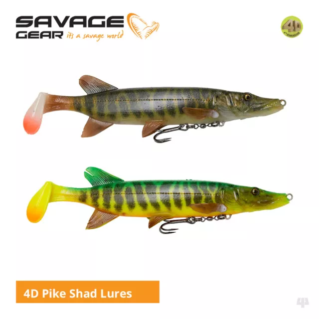 Savage Gear 4D Pike Shad Lures - Zander Catfish Muskie Predator Fishing Tackle