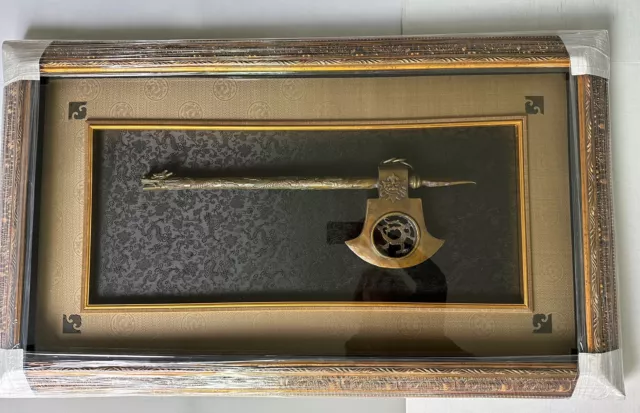 Antique Chinese Bronze Weapons Dragon Axe Hatchet Weapons Arm Framed