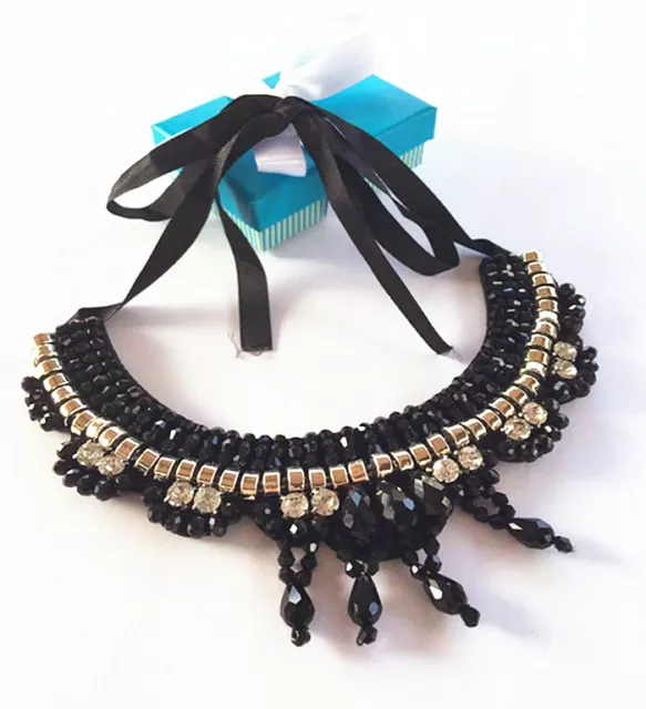 Womens Crystal Necklace Bib Choker Collar Chunky Pendant Chain Statement Jewelry