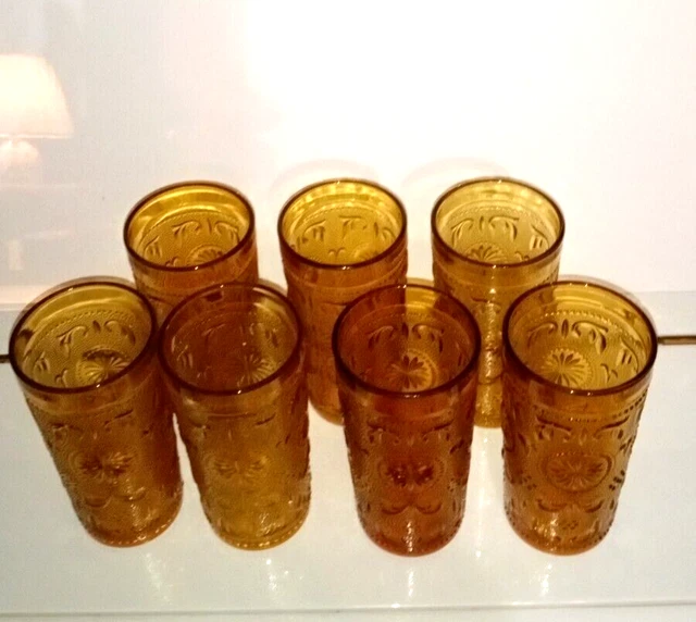 American Brockway Concord Amber Vintage Glass Tumblers