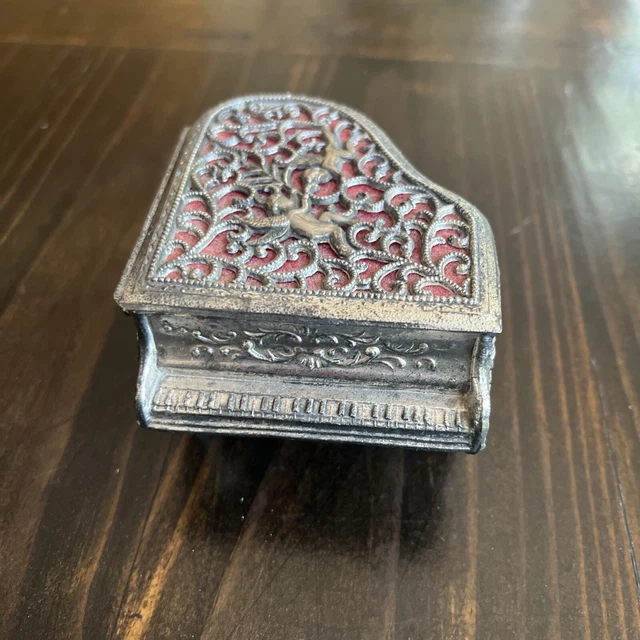 VINTAGE SILVER PLATED Sankyo Music Box Grand Piano Made In Japan