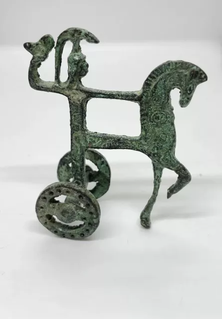 Athena Etruscan Horse Chariot Owl brass or bronze figurine sculpture from Greece