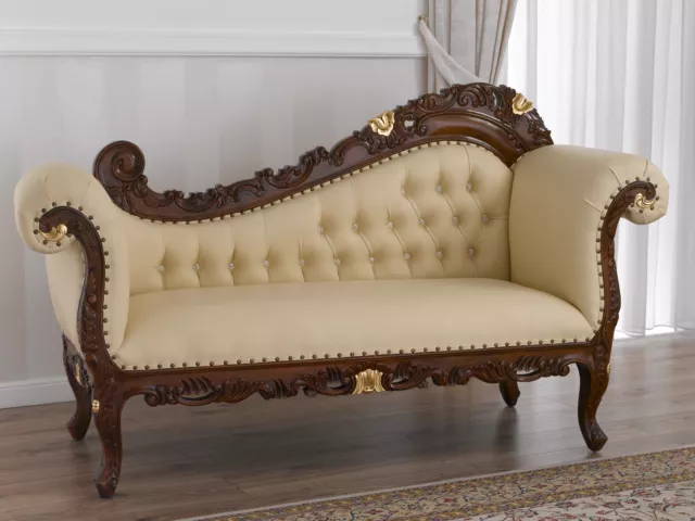 Récamiere Alejandra Englischer Barock Stil Chaiselongue Zweisitzer-Sofa Walnu...