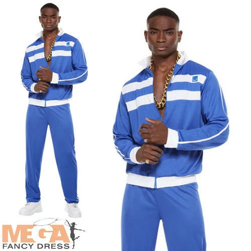 80s Blue Scouser Tracksuit Mens Fancy Dress 1980s Shell Suit Adults Costume