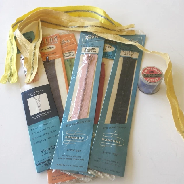 Lot of vintage zippers: 9 Talon zippers, 1 Coats & Clark's zipper (10 total)