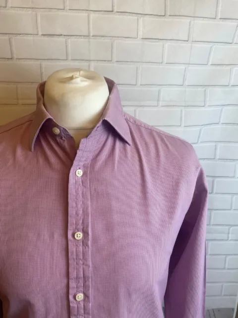 Camicia rosa Thomas viola a scacchi 16,5"" - 36"" vestibilità regolare doppio polsino