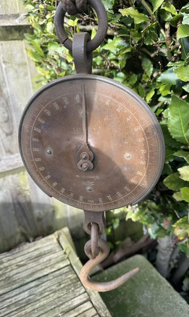ANTIQUE SALTERS SPRING Balance Scale - 300lbs Brass And Iron Barn Scale ...