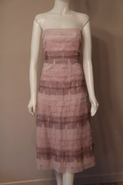 BCBG MaxAzria Long Strapless Layered Tiered Purple Tulle Dress 12