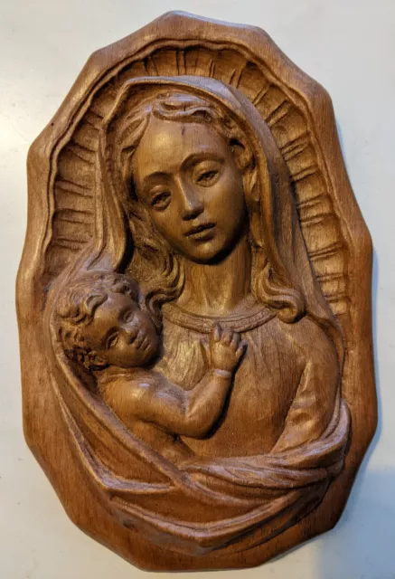 Relief "Madonna mit Jesuskind" - Holzschnitzerei aus Oberammergau (wie neu)