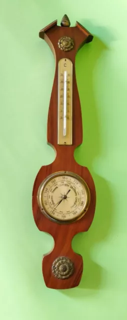 Barometro stazione meteo da parete in legno e bronzo vintage altezza cm 50