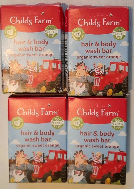 4 X CHILDS FARM ORGANIC SWEET ORANGE HAIR & BODY WASH BARS. 60g EACH. BRAND NEW