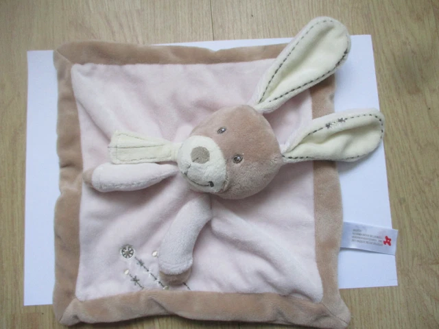 doudou plat carré lapin nicotoy simba écru rose marron brun beige