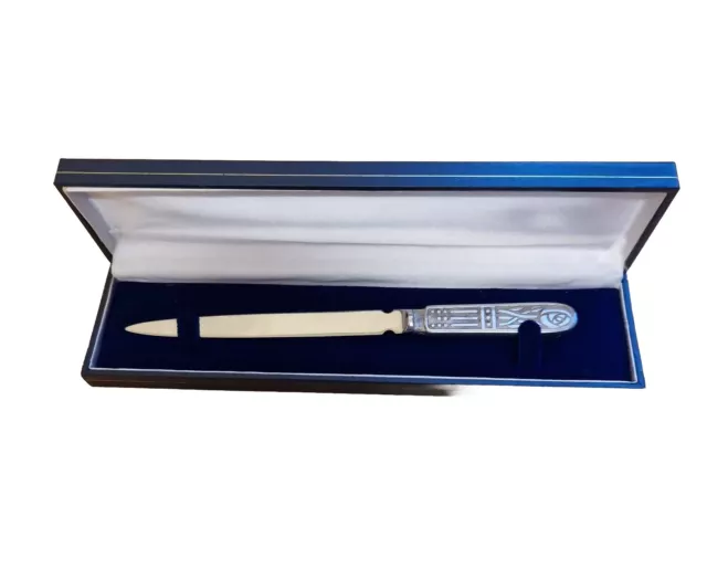 Vintage Letter Opener, Silver Handle With Stainless Steel Blade, Boxed, 7" Long