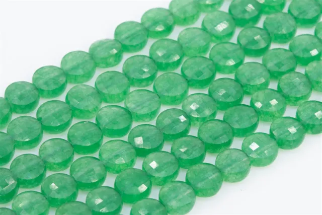 6x4MM Grass Green Aventurine Faceted Flat Round Button AAA Natural Loose Beads